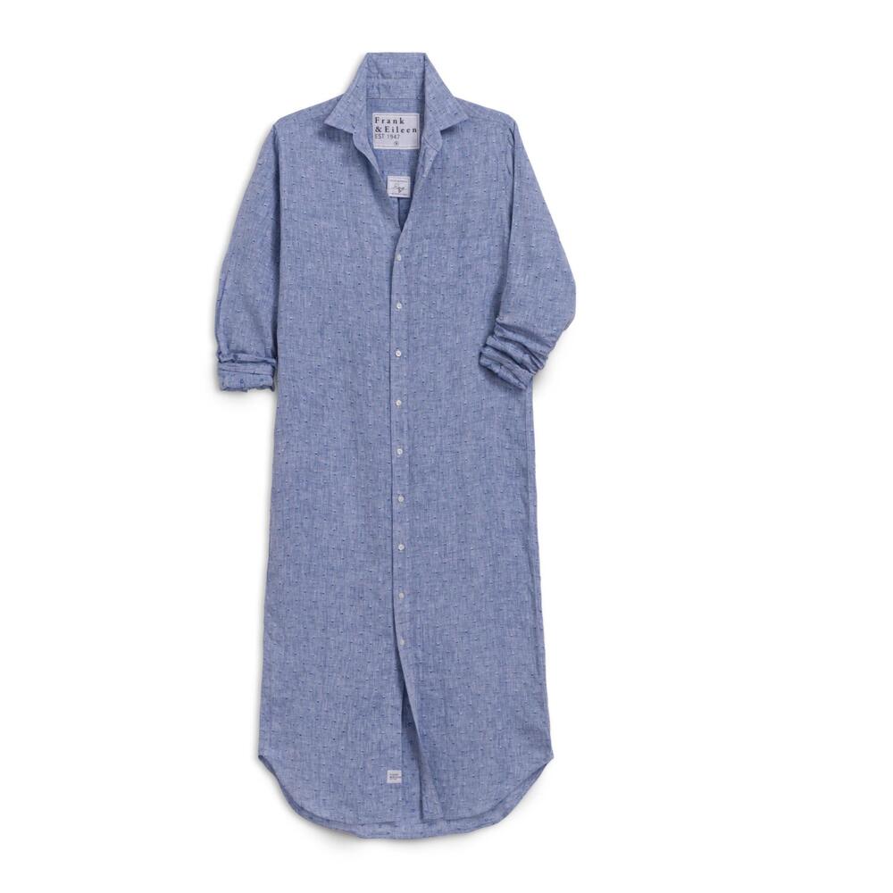 NEW FRANK & EILEEN rory maxi shirtdress in blue linen hearts - Picture 3 of 4